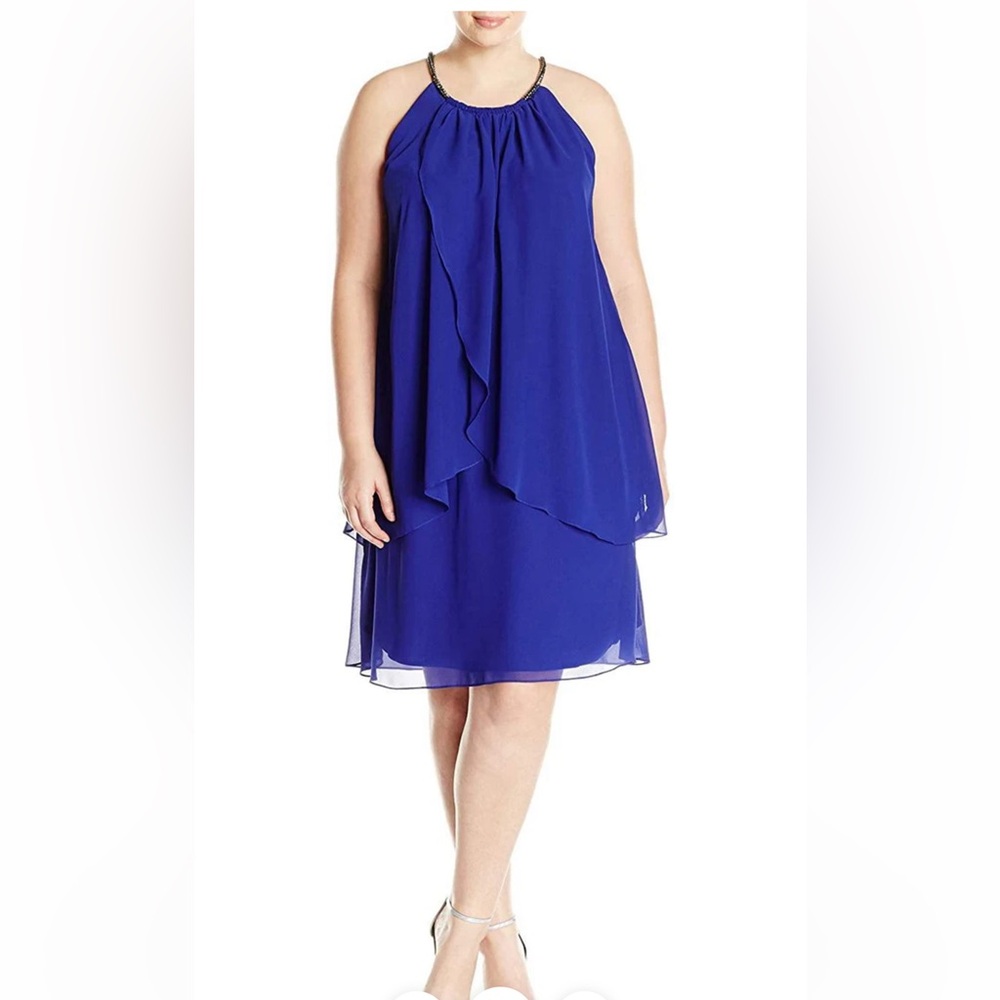 SLNY Royal Blue Asymmetrical Dress